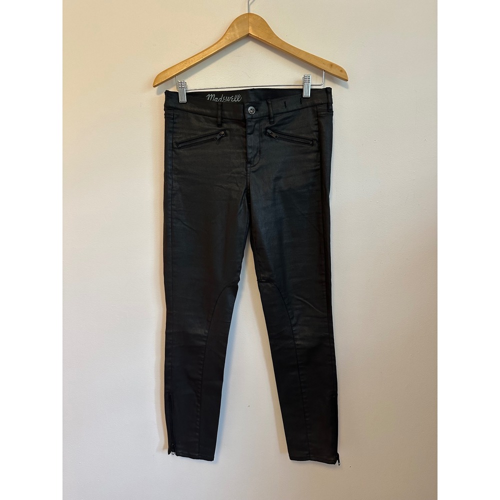 Madewell Coated Black Moto Ankle Zip Skinny Jeans | Size 28